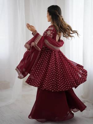 Maroon crunchy silk embroidery work wedding wear salwar suit 4