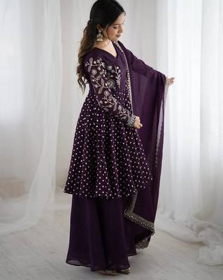 Violet crunchy silk embroidery work wedding wear salwar suit 5