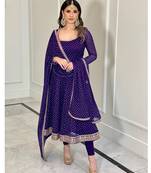 Purple bandhni print with embroidery work functional wear gown