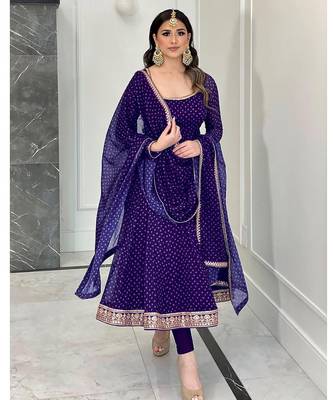 Purple bandhni print with embroidery work functional wear gown 2