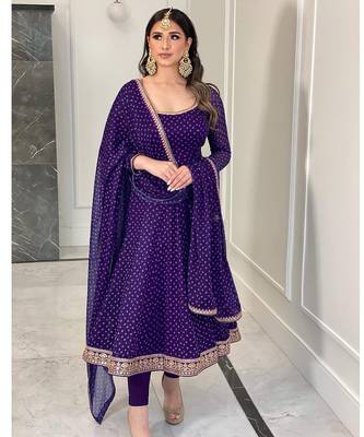 Purple bandhni print with embroidery work functional wear gown 3