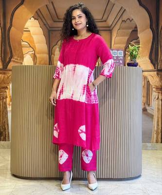 Pink Women Cotton Printed Kurta With Pant 1