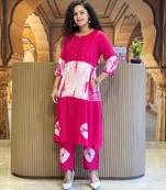 Pink Women Pure Cotton Printed Kurta With Pant
