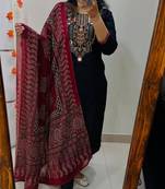 Black Women Pure Cotton Embroidered Kurta With Pant And Dupatta