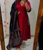 Red Women Pure Cotton Embroidered Kurta With Pant And Dupatta