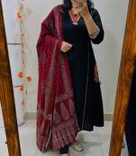 Red Women Pure Cotton Embroidered Kurta With Pant And Dupatta