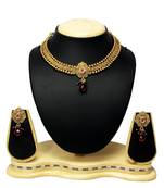 Traditional & Antique Design Pink Ruby Necklace Set with Earings Imitation Jewellery