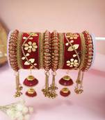 Gold plated traditional velvet matching embellishments work & latkan detailing bangles chuda bangle set for bridal