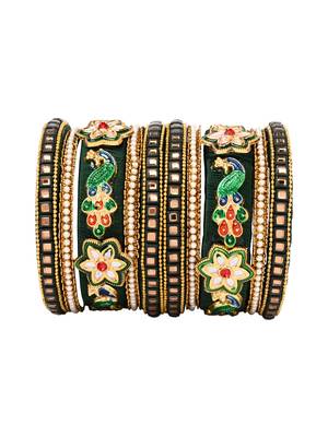 Gold plated traditional silk thread handcrafted meenakari peacock motif bangles chuda bangle set for bridal 3