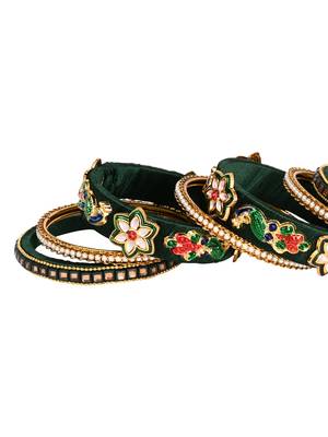 Gold plated traditional silk thread handcrafted meenakari peacock motif bangles chuda bangle set for bridal 4