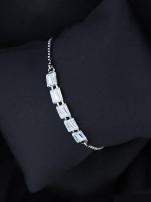 Stylish silver plated cubic zirconia american diamond adjustable bracelet for women 1