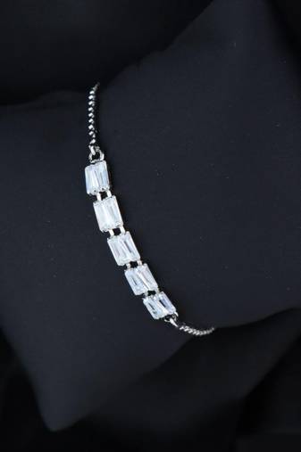 Stylish silver plated cubic zirconia american diamond adjustable bracelet for women