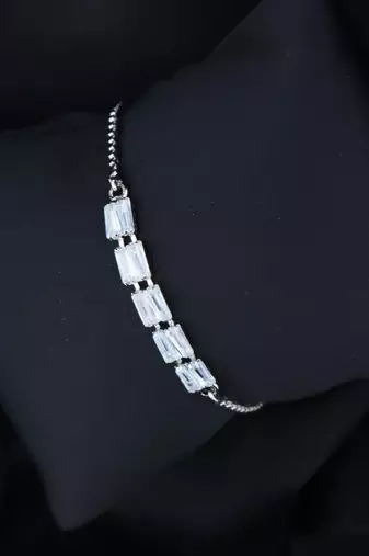 Stylish silver plated cubic zirconia american diamond adjustable bracelet for women