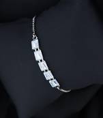 Stylish silver plated cubic zirconia american diamond adjustable bracelet for women