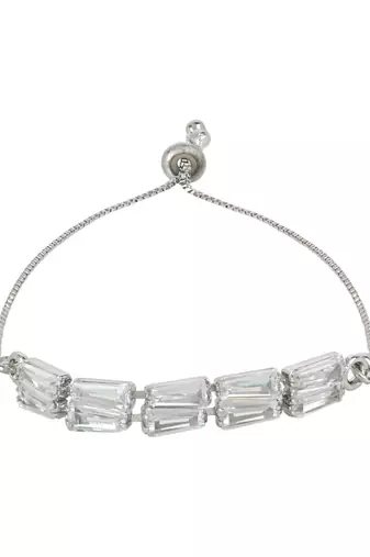 Stylish silver plated cubic zirconia american diamond adjustable bracelet for women