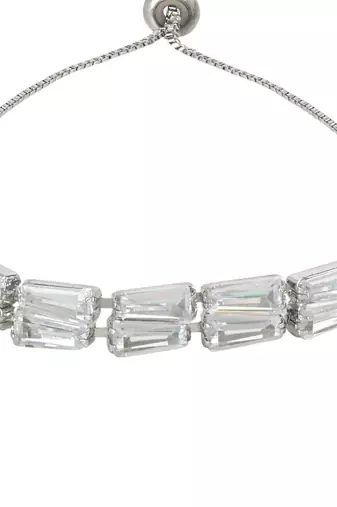Stylish silver plated cubic zirconia american diamond adjustable bracelet for women
