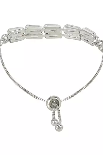Stylish silver plated cubic zirconia american diamond adjustable bracelet for women