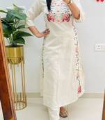 White Women Pure Cotton Embroidered Kurta With Pant