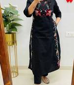 Black Women Pure Cotton Embroidered Kurta With Pant