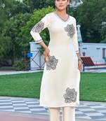 Floral Embroidered V-Neck Thread Work Straight Kurta With Palazzo