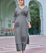 Floral Embroidered V-Neck Thread Work Straight Kurta With Palazzo