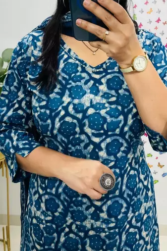 Blue Women  Cotton Printed Kurta With Pant And Dupatta