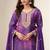 Purple chinon semi stitched suit with digital print & embroidery codding sequence work