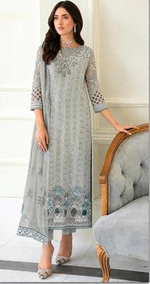 Sky Blue Fox Georgette Suit Embroidery Sequin Khatli 1