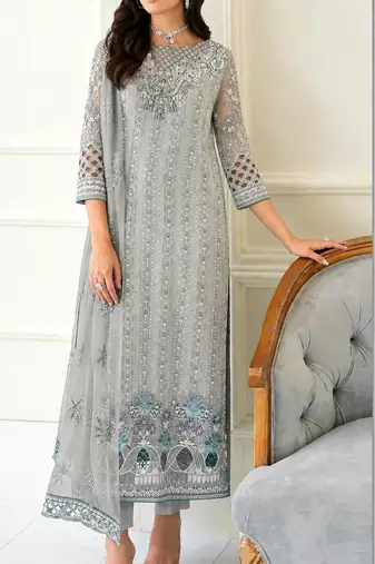 Sky Blue Fox Georgette Suit Embroidery Sequin Khatli