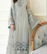Sky blue fox georgette semi stitched suit with embroidery sequence work & khatli work