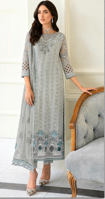Sky Blue Fox Georgette Suit Embroidery Sequin Khatli 2