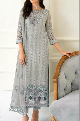 Sky Blue Fox Georgette Suit Embroidery Sequin Khatli