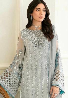 Sky blue fox georgette suit with embroidery sequin & khatli  2