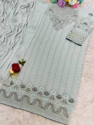 Sky blue fox georgette suit with embroidery sequin & khatli  3