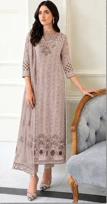 Baige Fox Georgette Semi Stitched Suit With Embroidery Sequin Work & Khatli Work 1
