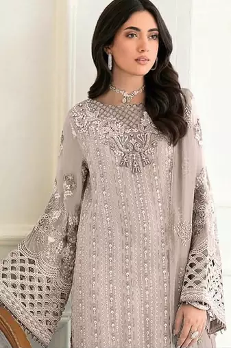 Baige fox georgette suit with embroidery sequin & khatli 