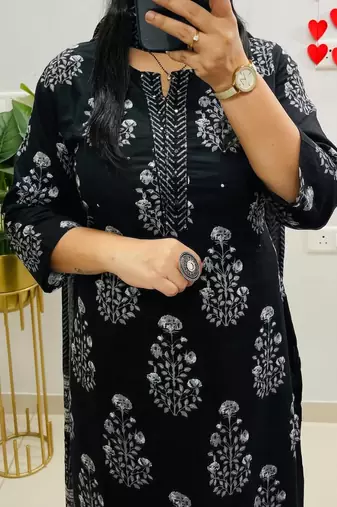 Black Women  Cotton Printed Kurta With Pant And Dupatta