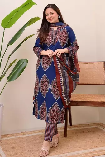Black Women  Cotton Printed Kurta With Pant And Dupatta