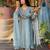  women pure cotton embroidered dusty blue kurta with pant and dupatta