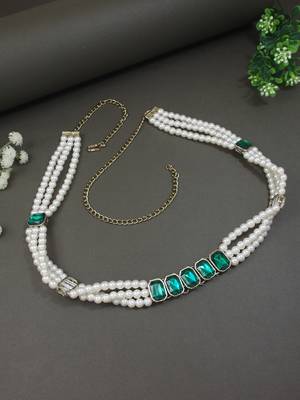 Gold plated traditional ethnic pearl stone adjustable kamarband/belly chain/kandora/wait belt for women  2