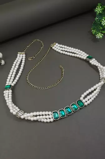 Gold plated traditional ethnic pearl stone adjustable kamarband/belly chain/kandora/wait belt for women 