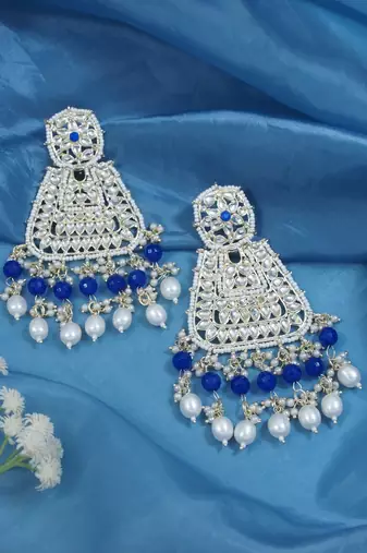Gold plated traditional kundan & pearl drop dangle earrings for women 
