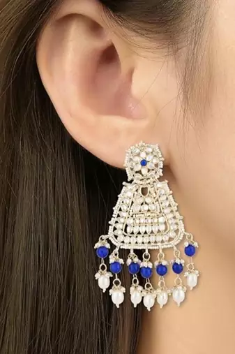Gold plated traditional kundan & pearl drop dangle earrings for women 