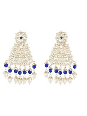 Gold plated traditional kundan & pearl drop dangle earrings for women  3