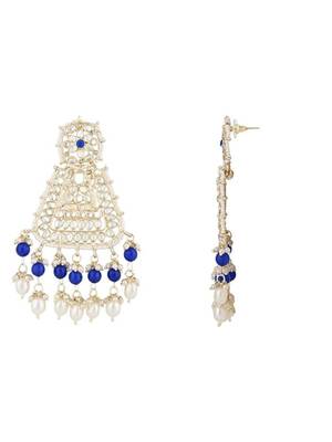 Gold plated traditional kundan & pearl drop dangle earrings for women  4