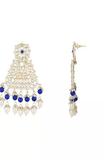 Gold plated traditional kundan & pearl drop dangle earrings for women 