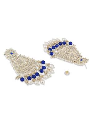 Gold plated traditional kundan & pearl drop dangle earrings for women  5
