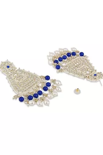 Gold plated traditional kundan & pearl drop dangle earrings for women 