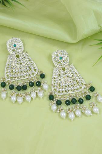 Gold plated traditional kundan & pearl drop dangle earrings for women 
