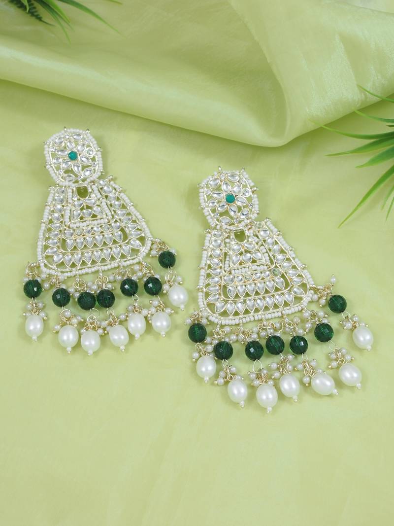 Gold plated traditional kundan & pearl drop dangle earrings for women 